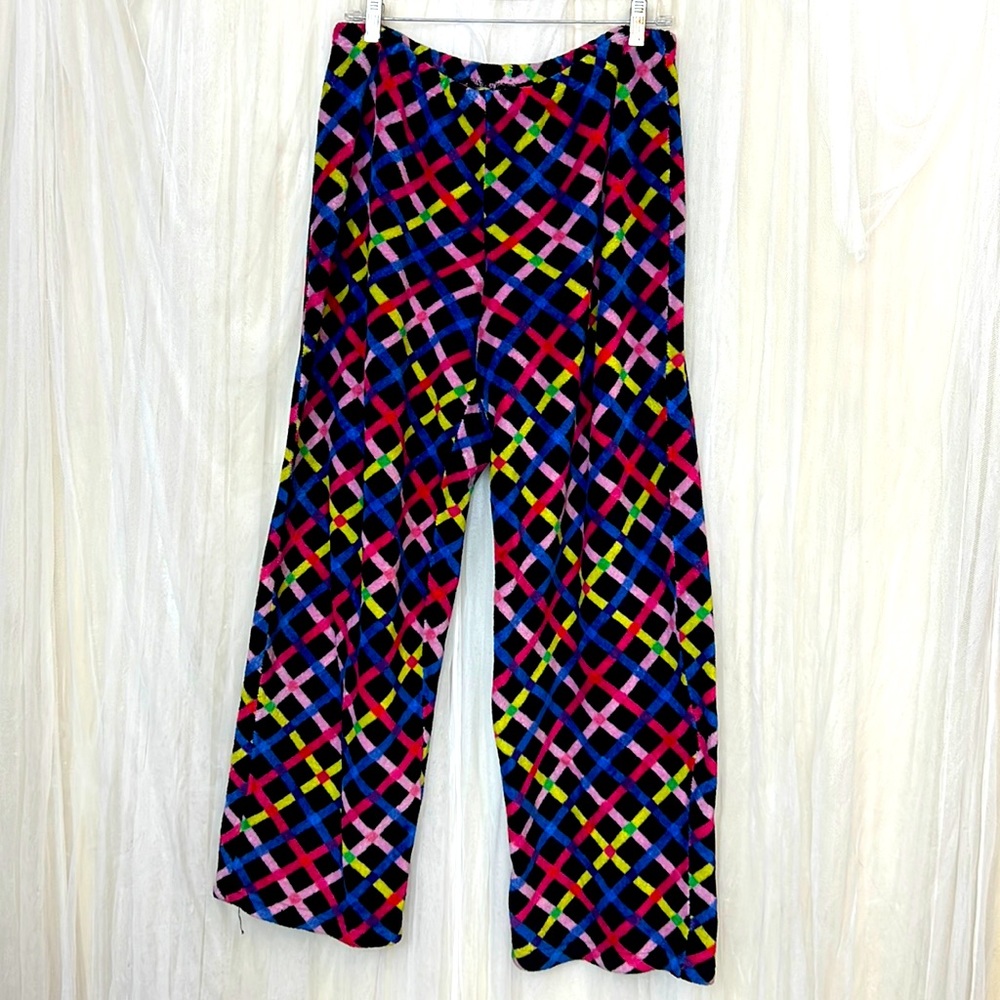 ⭐️ Joe Boxer PJ bottoms black colorful intersecting lines plush fleece men XL